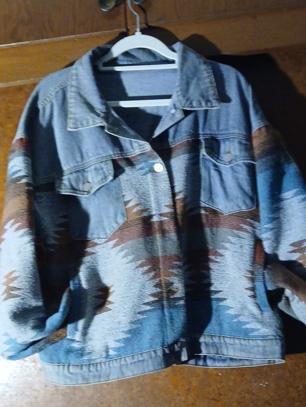 Denim Aztec Pattern Jacket - Medium